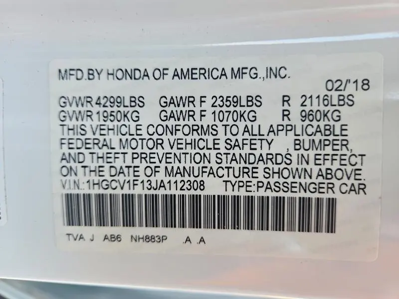 2018 HONDA ACCORD LX  