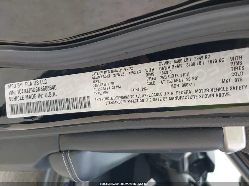 2022 JEEP GRAND CHEROKEE L LIMITED 4X2
