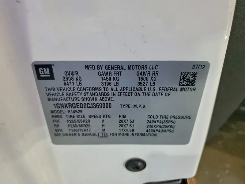 2012 CHEVROLET TRAVERSE LT  