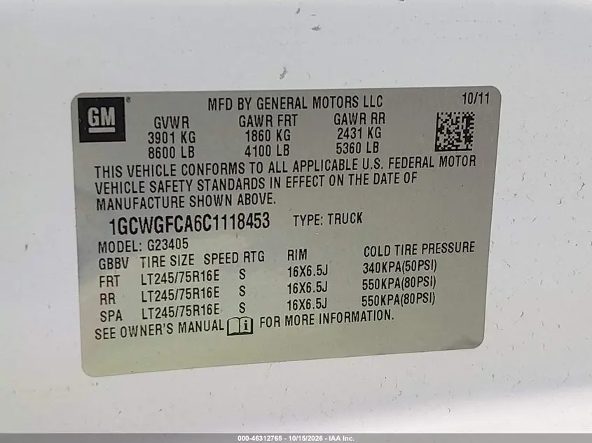 2012 CHEVROLET EXPRESS 2500 WORK VAN