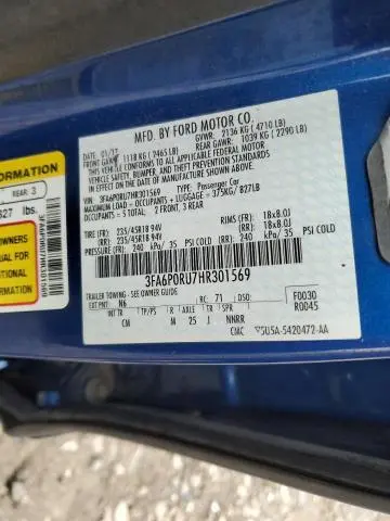 2017 FORD FUSION TITANIUM HEV  