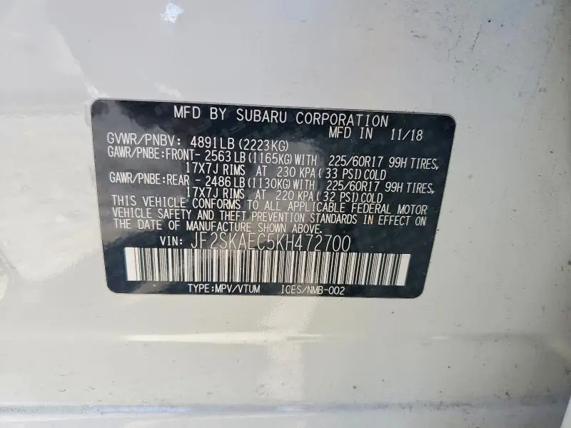 2019 SUBARU FORESTER PREMIUM  