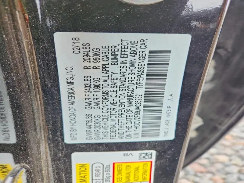 2018 HONDA ACCORD EXL  