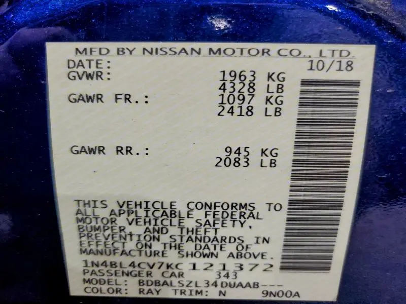 2019 NISSAN ALTIMA SR  