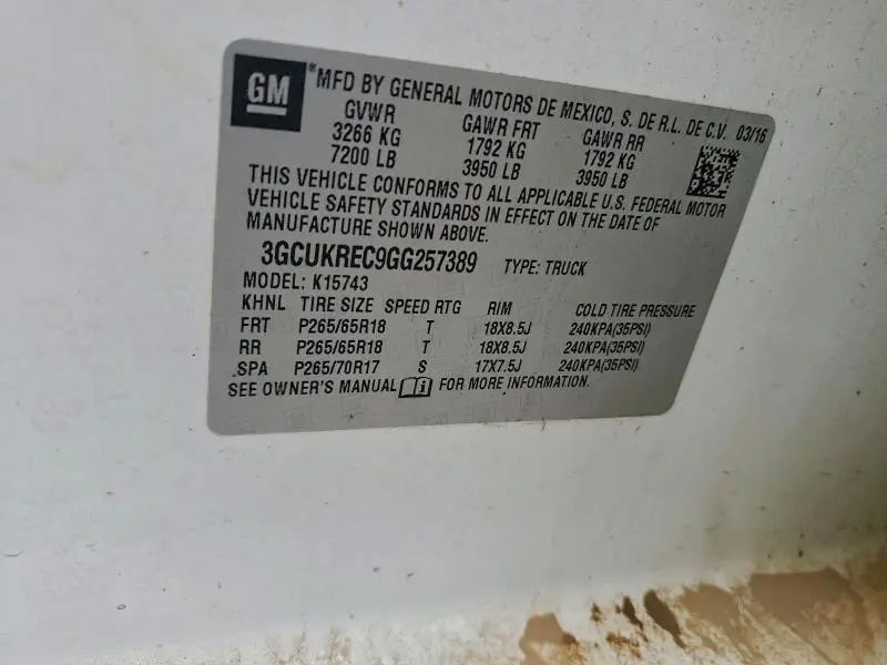 2016 CHEVROLET SILVERADO K1500 LT  