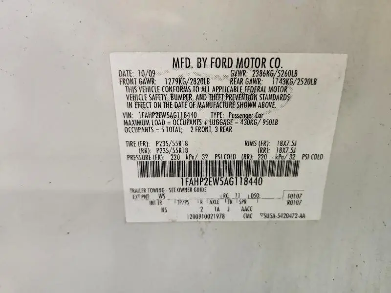2010 FORD TAURUS SEL  