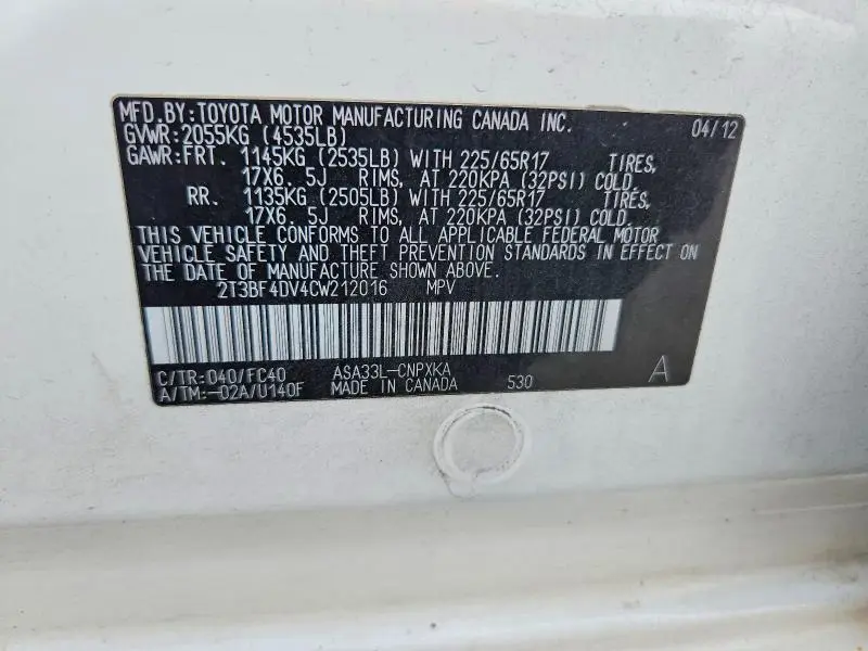 2012 TOYOTA RAV4 BASE  