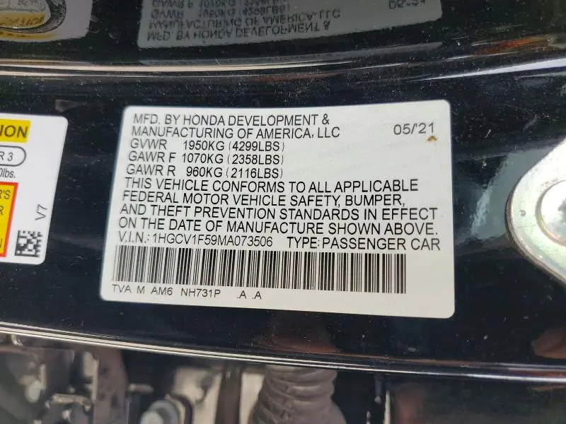 2021 HONDA ACCORD EXL  