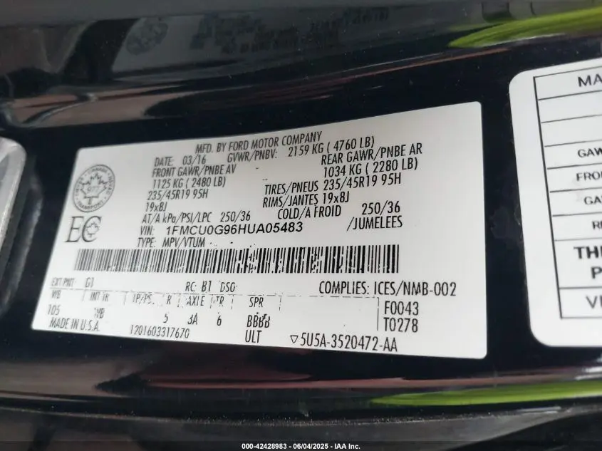 2017 FORD ESCAPE SE