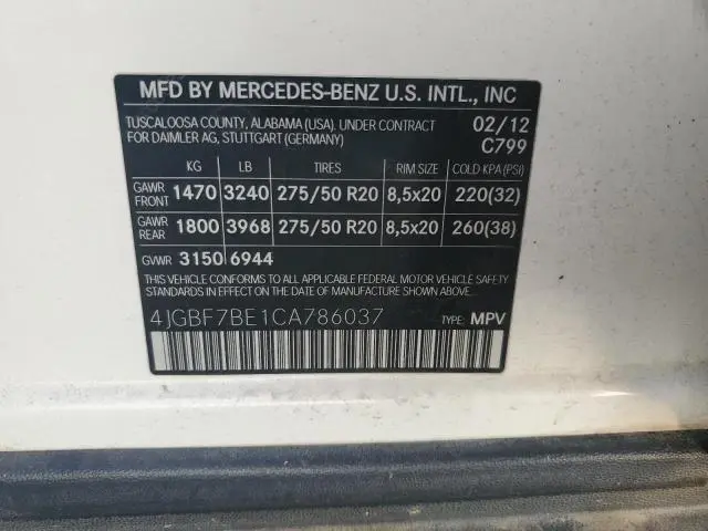 2012 MERCEDES-BENZ GL 450 4MATIC  