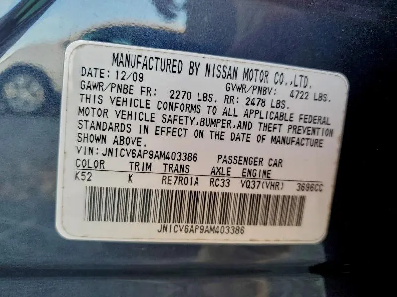 2010 INFINITI G37 BASE  