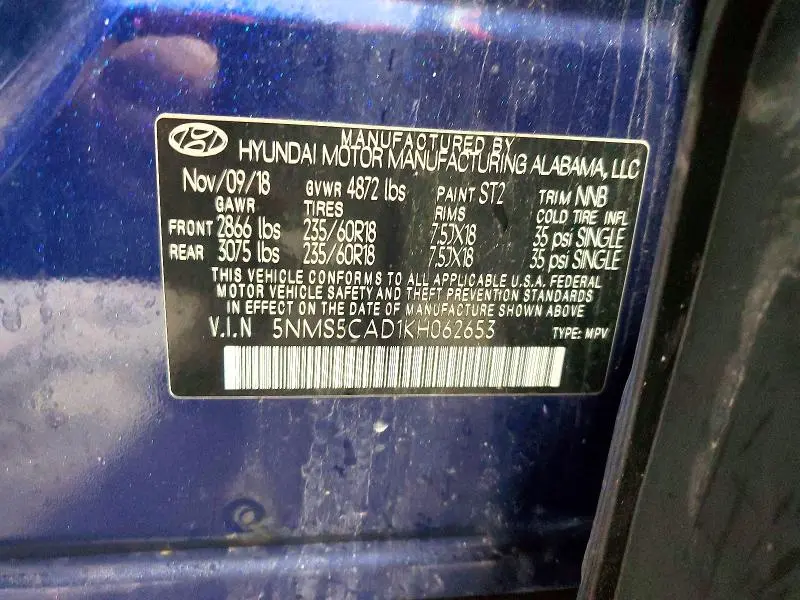 2019 HYUNDAI SANTA FE LIMITED 2.4L  