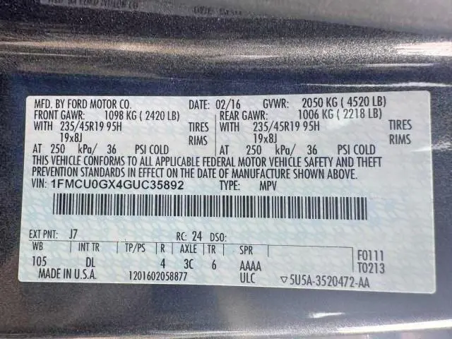 2016 FORD ESCAPE SE  