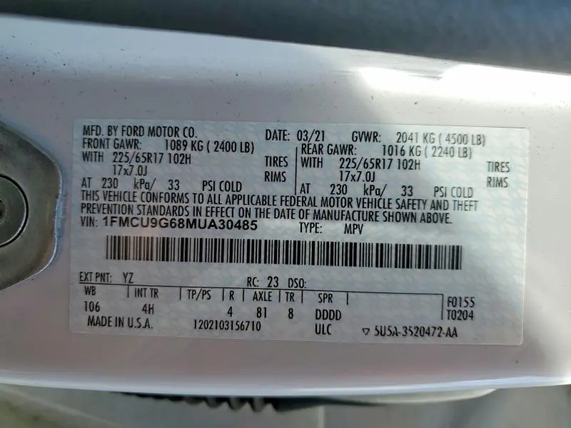 2021 FORD ESCAPE SE  