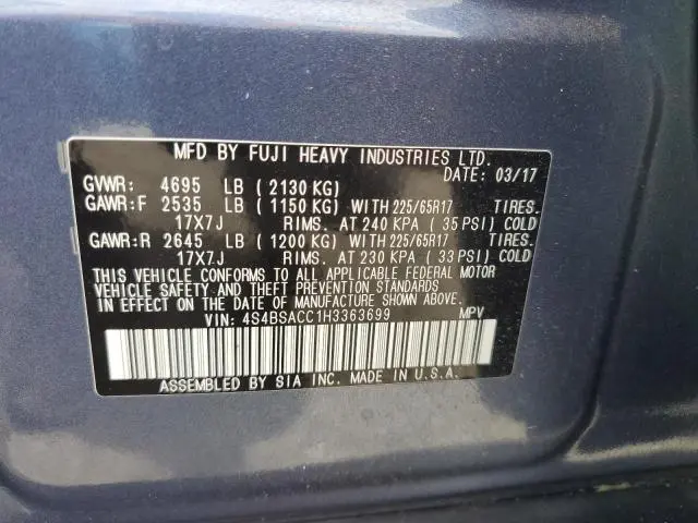 2017 SUBARU OUTBACK 2.5I PREMIUM  