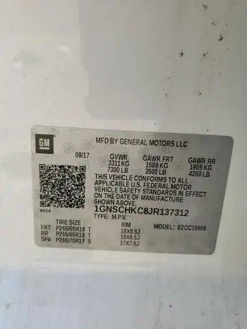 2018 CHEVROLET SUBURBAN C1500 LT  