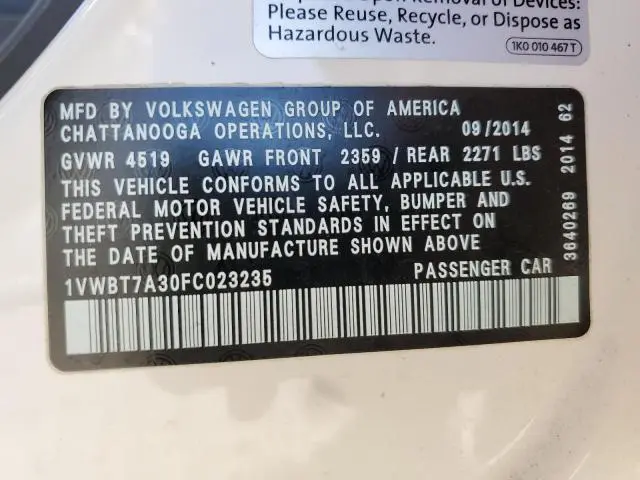 2015 VOLKSWAGEN PASSAT SE  