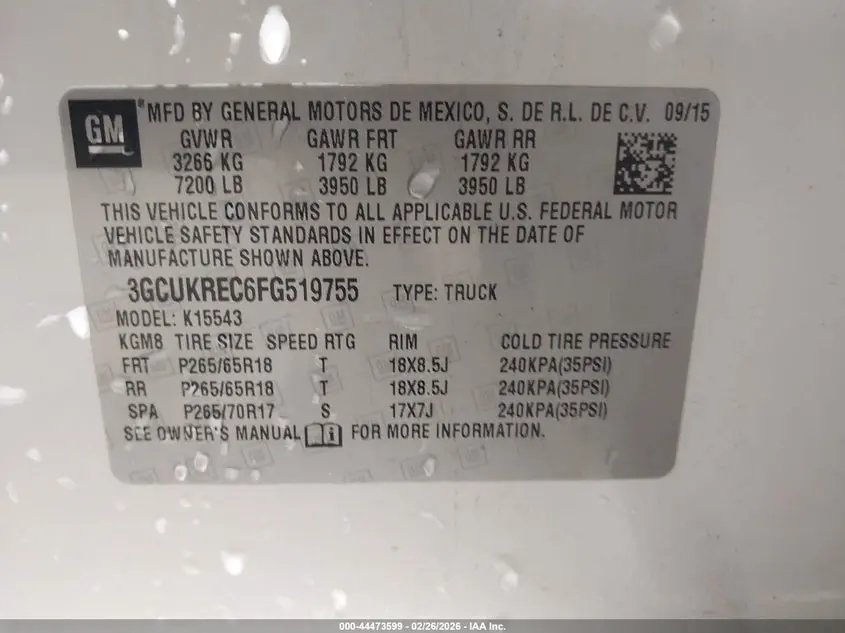 2015 CHEVROLET SILVERADO 1500 2LT