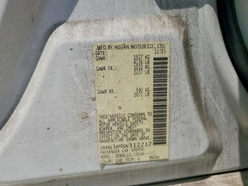 2016 NISSAN ALTIMA 2.5 S  