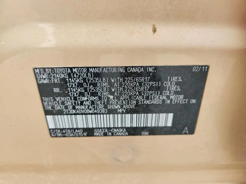 2011 TOYOTA RAV4 LIMITED  