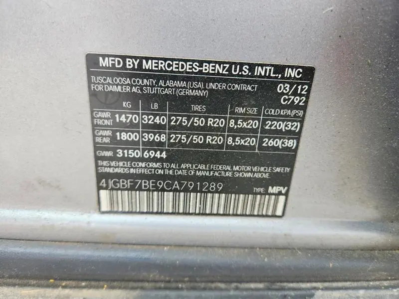 2012 MERCEDES-BENZ GL 450 4MATIC  