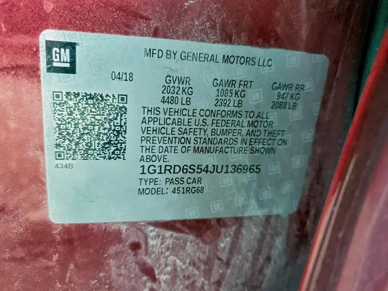 2018 CHEVROLET VOLT PREMIER  