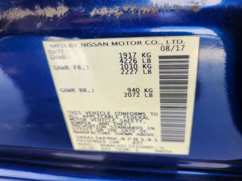 2017 NISSAN ALTIMA 2.5 SR  