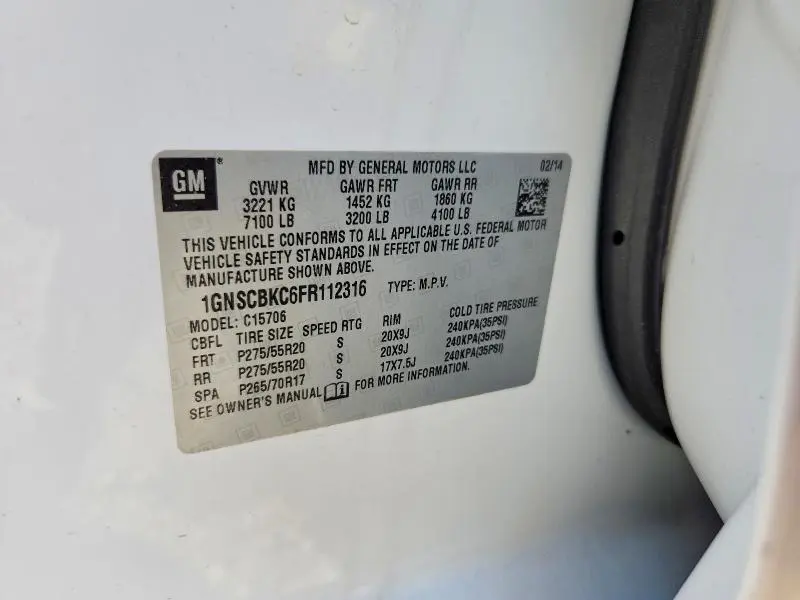 2015 CHEVROLET TAHOE C1500 LT  