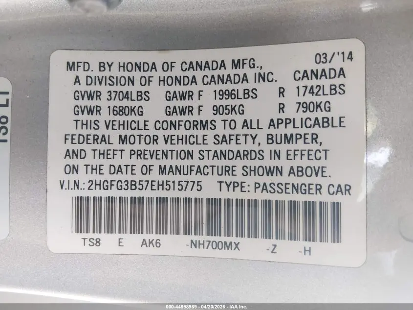 2014 HONDA CIVIC LX