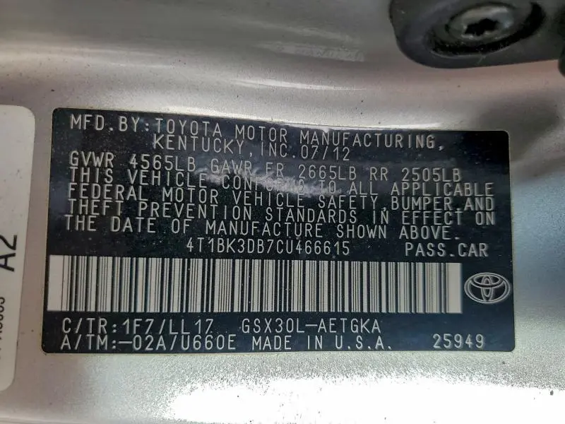 2012 TOYOTA AVALON BASE  