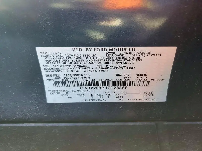 2017 FORD TAURUS SEL  