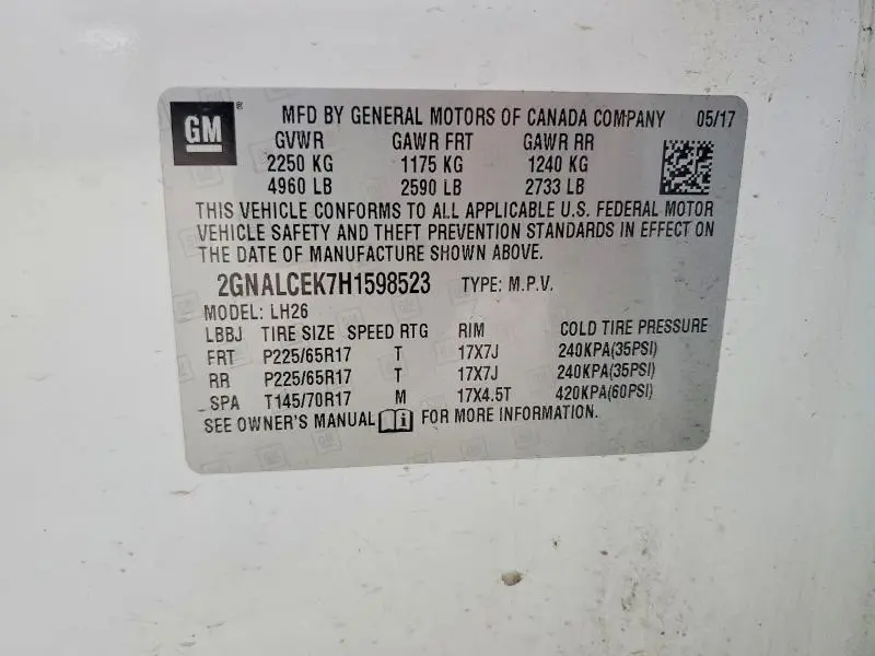 2017 CHEVROLET EQUINOX LT  