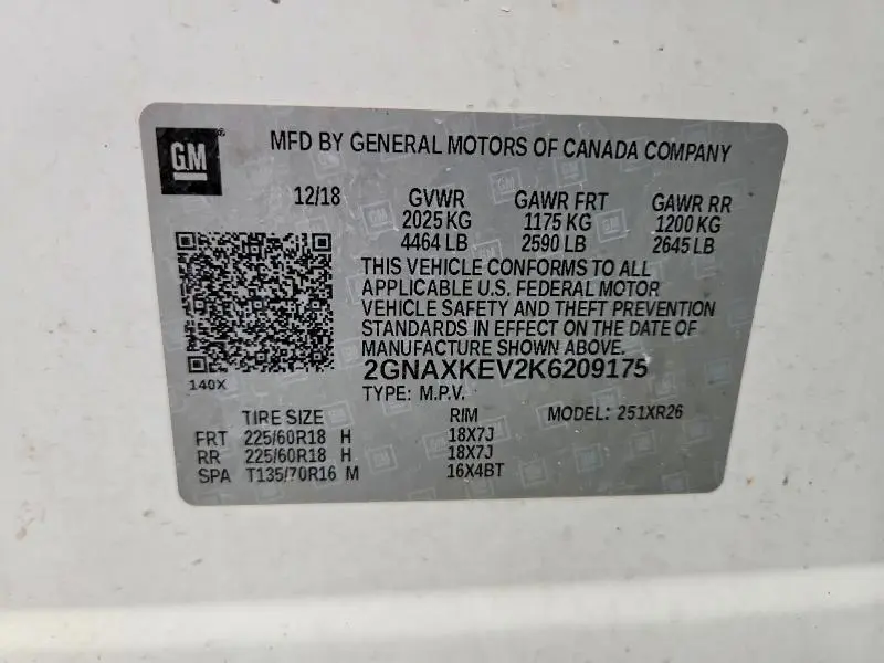 2019 CHEVROLET EQUINOX LT  
