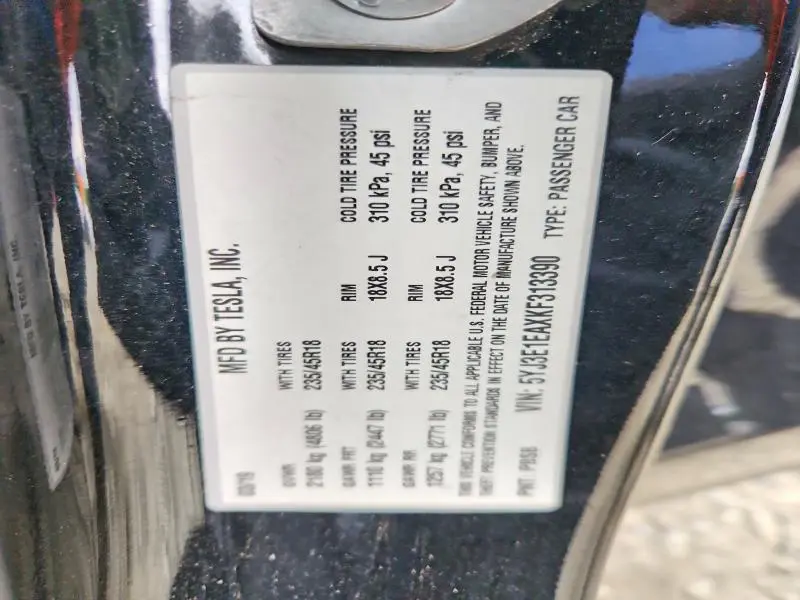 2019 TESLA MODEL 3   