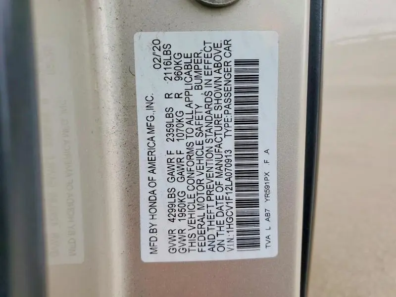 2020 HONDA ACCORD LX  