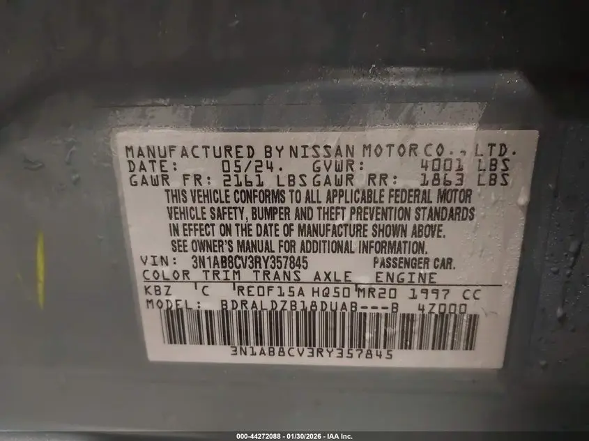 2024 NISSAN SENTRA SV XTRONIC CVT