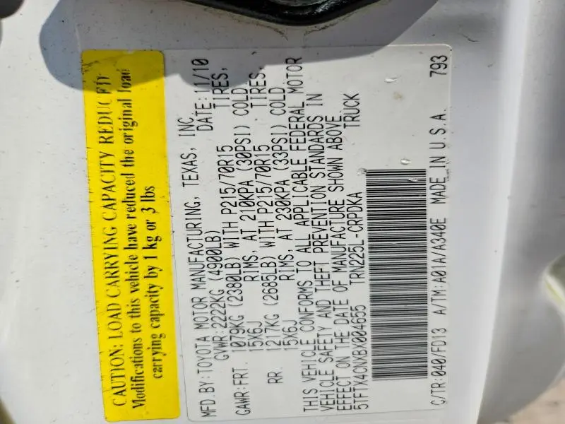 2011 TOYOTA TACOMA BASE  