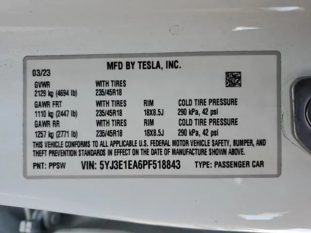 2023 TESLA MODEL 3   
