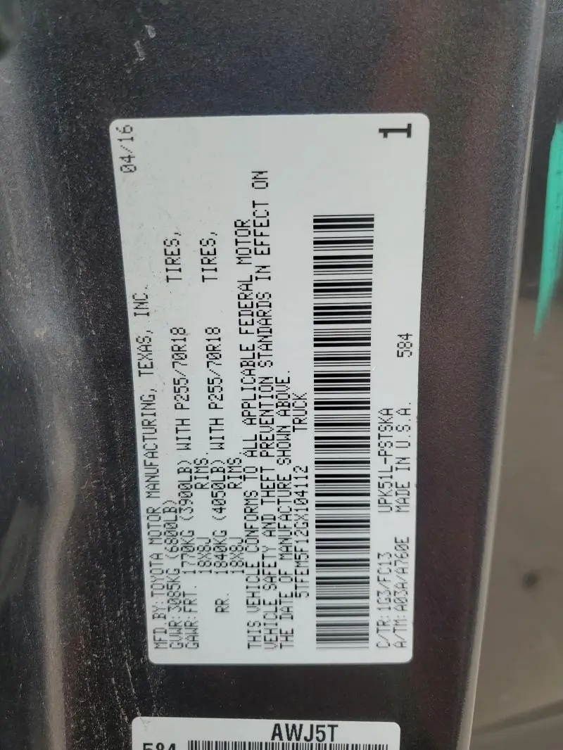 2016 TOYOTA TUNDRA CREWMAX SR5  