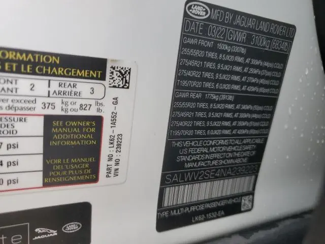 2022 LAND ROVER RANGE ROVER SPORT P525 AUTOBIOGRAPHY  