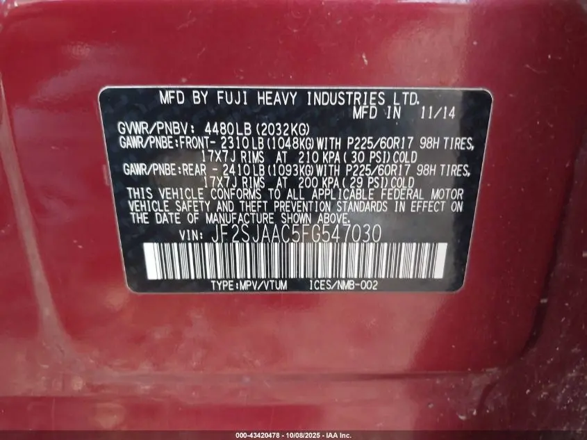 2015 SUBARU FORESTER 2.5I