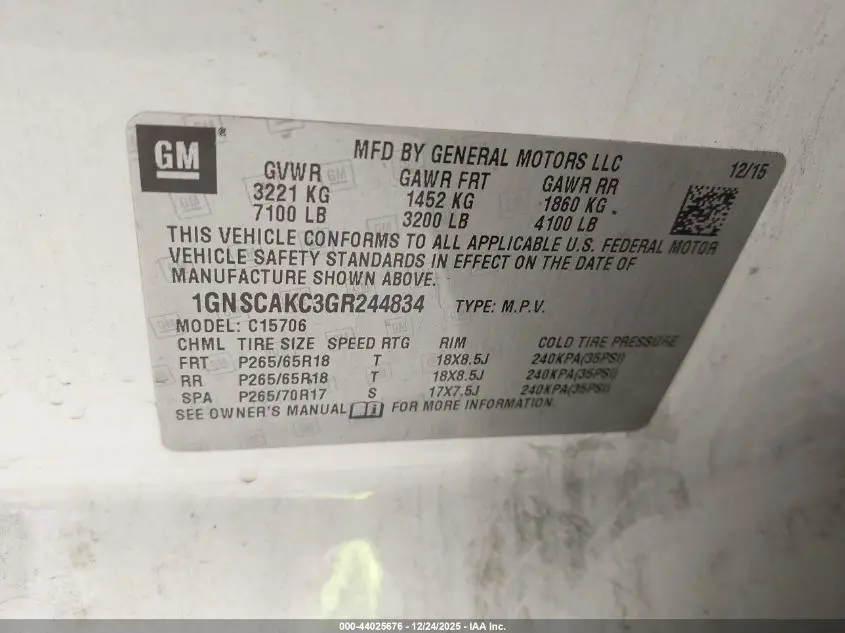 2016 CHEVROLET TAHOE LS