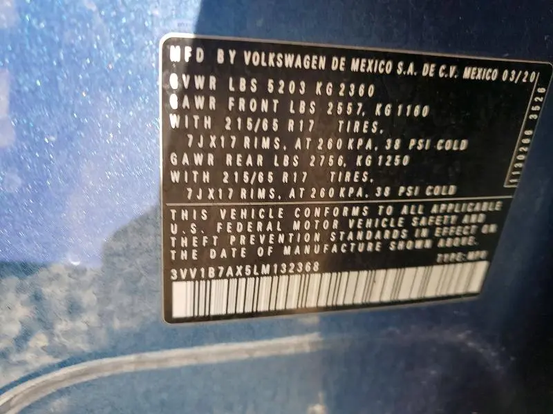 2020 VOLKSWAGEN TIGUAN S  
