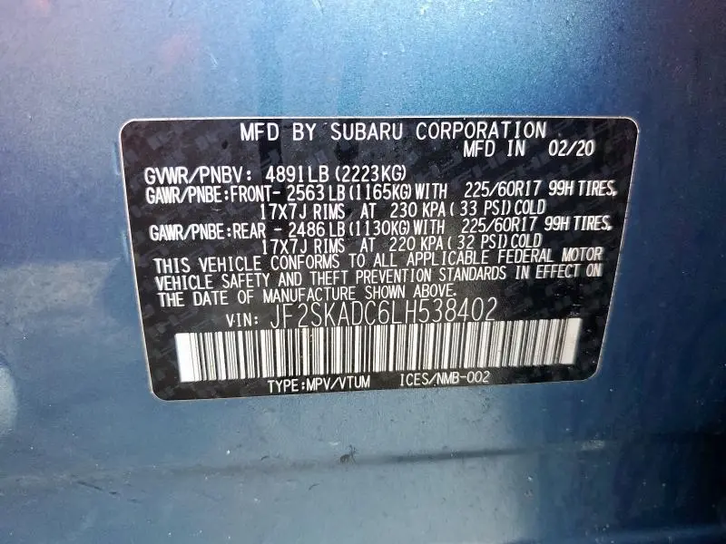 2020 SUBARU FORESTER   