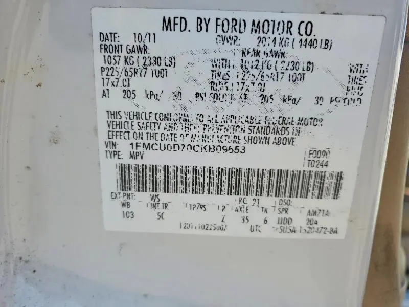 2012 FORD ESCAPE XLT  