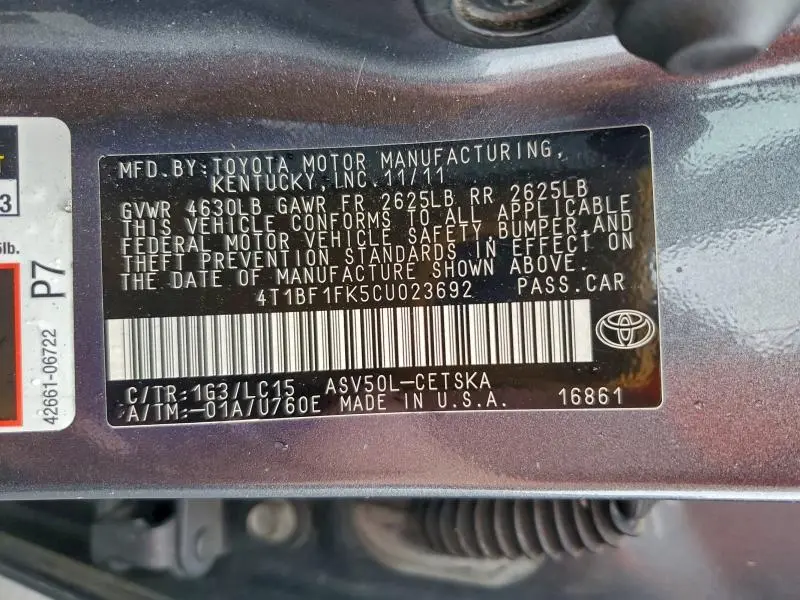 2012 TOYOTA CAMRY BASE  