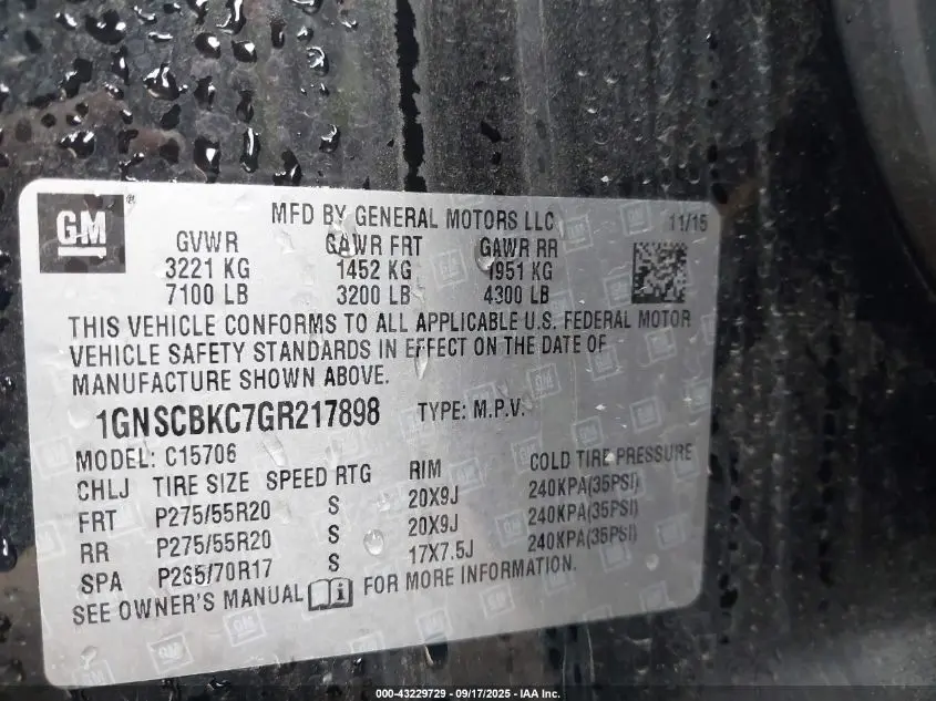 2016 CHEVROLET TAHOE LT