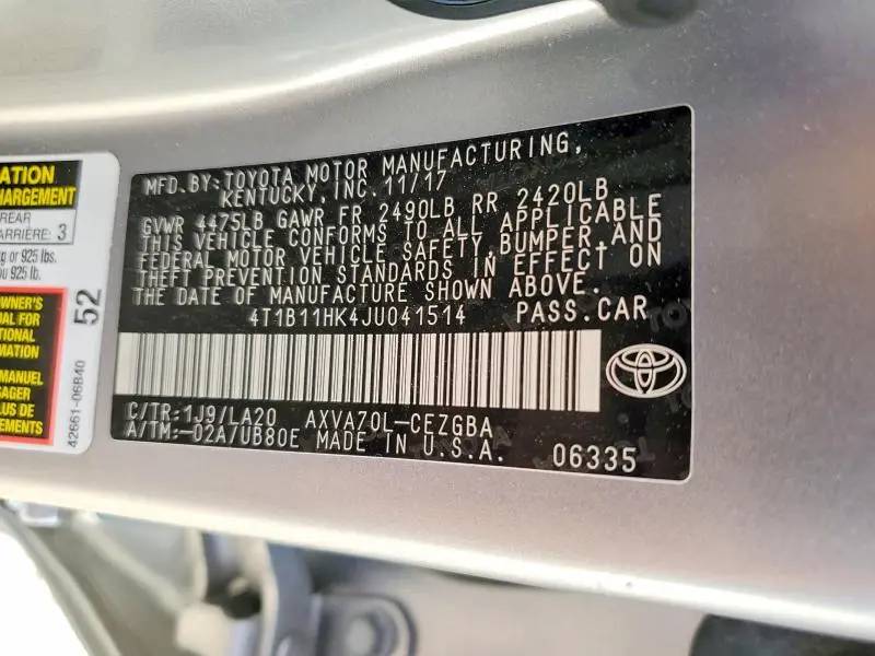 2018 TOYOTA CAMRY XLE  