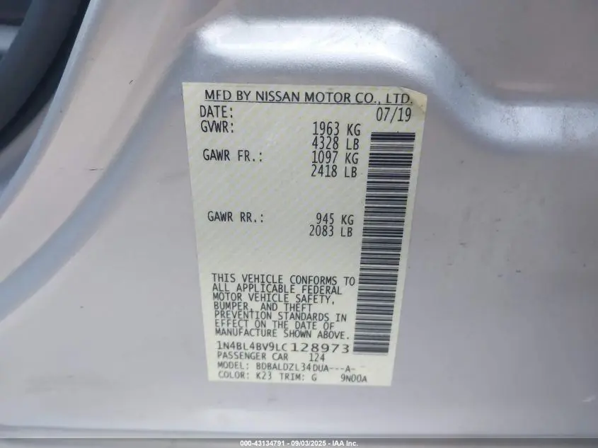 2020 NISSAN ALTIMA S FWD