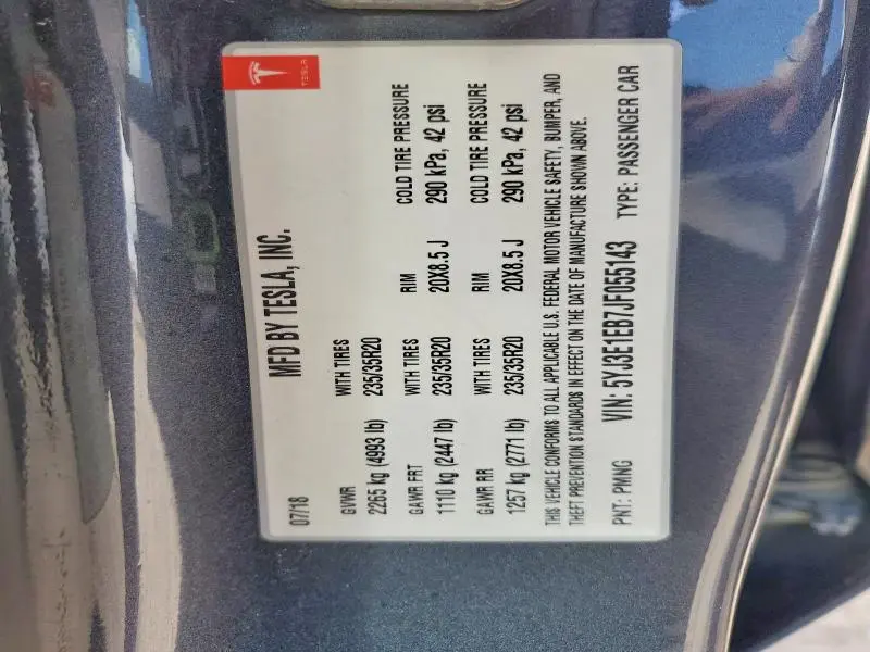 2018 TESLA MODEL 3   
